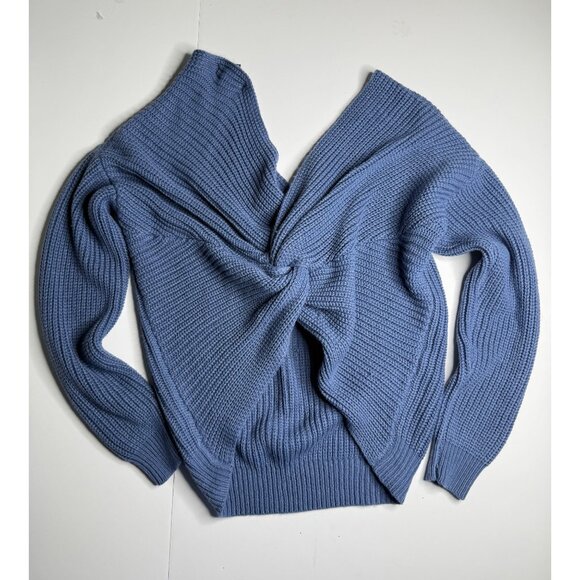 Papayas Womens Blue Ribbed Knit V-Neck Sweater With Twist Back Detail S - Picture 2 of 4